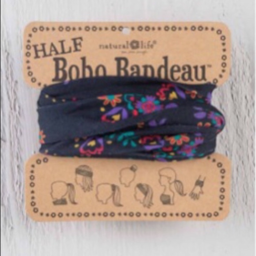New Half Boho Headband Bandeau Black/Teal Floral